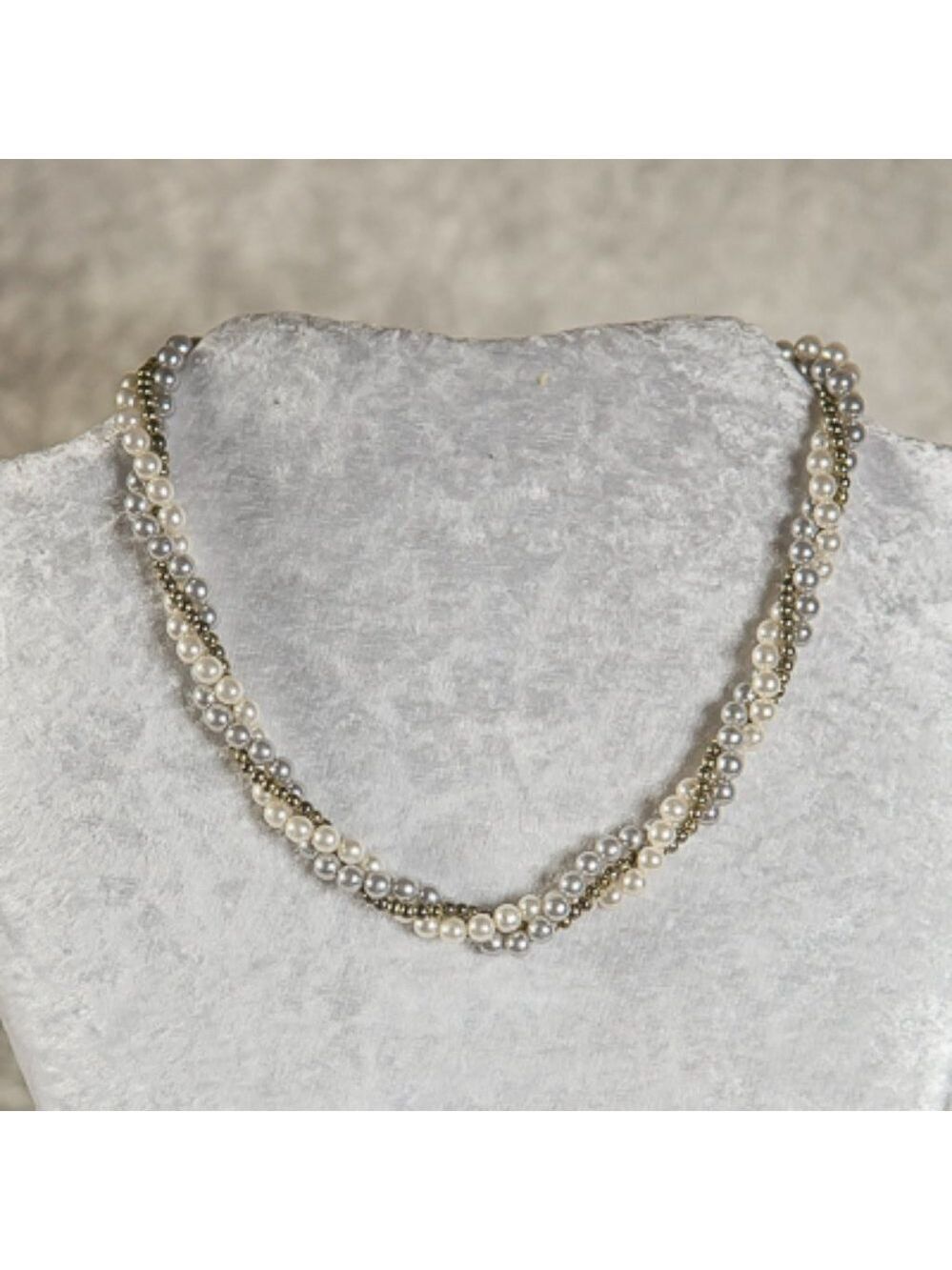 VINTAGE Twisted Triple Strand Tri-Coloured Faux Pearl Necklace
